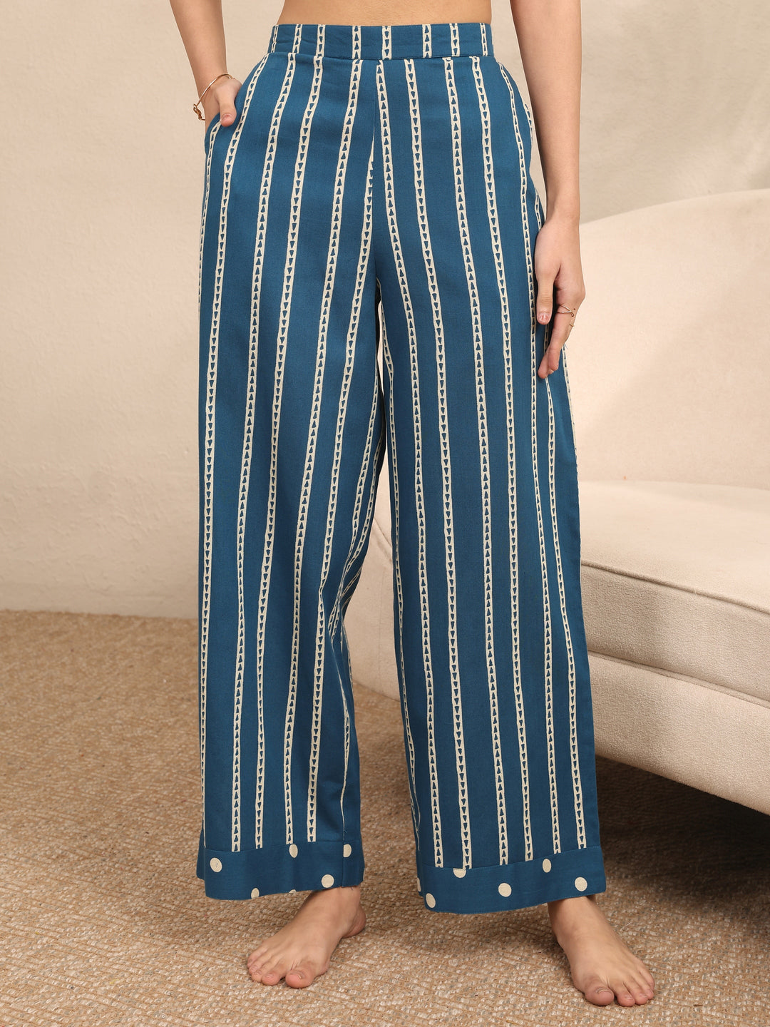 Blue Printed Cotton Night Suit