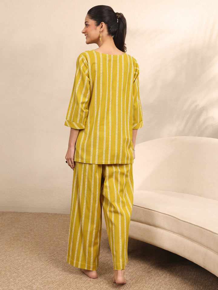 Mustard Printed Cotton Night Suit