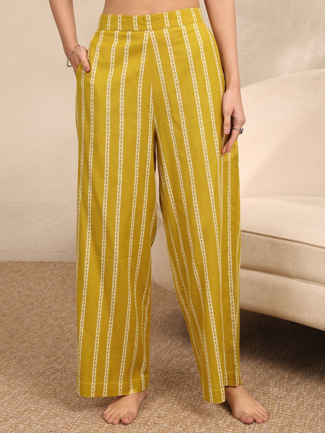 Mustard Printed Cotton Night Suit
