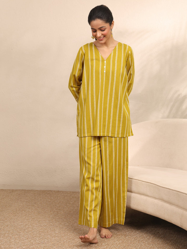 Mustard Printed Cotton Night Suit