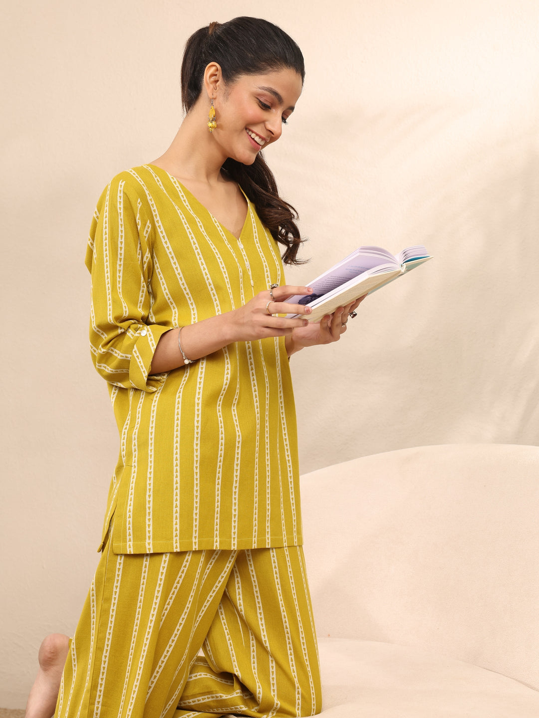 Mustard Printed Cotton Night Suit