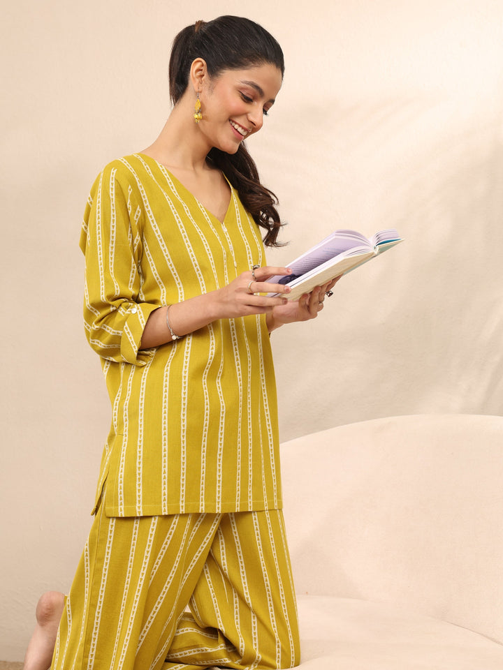 Mustard Printed Cotton Night Suit