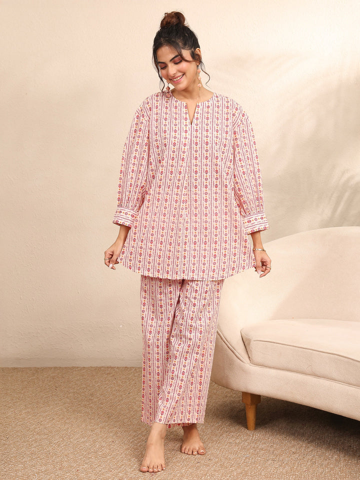 Peach Printed Cotton Night Suit
