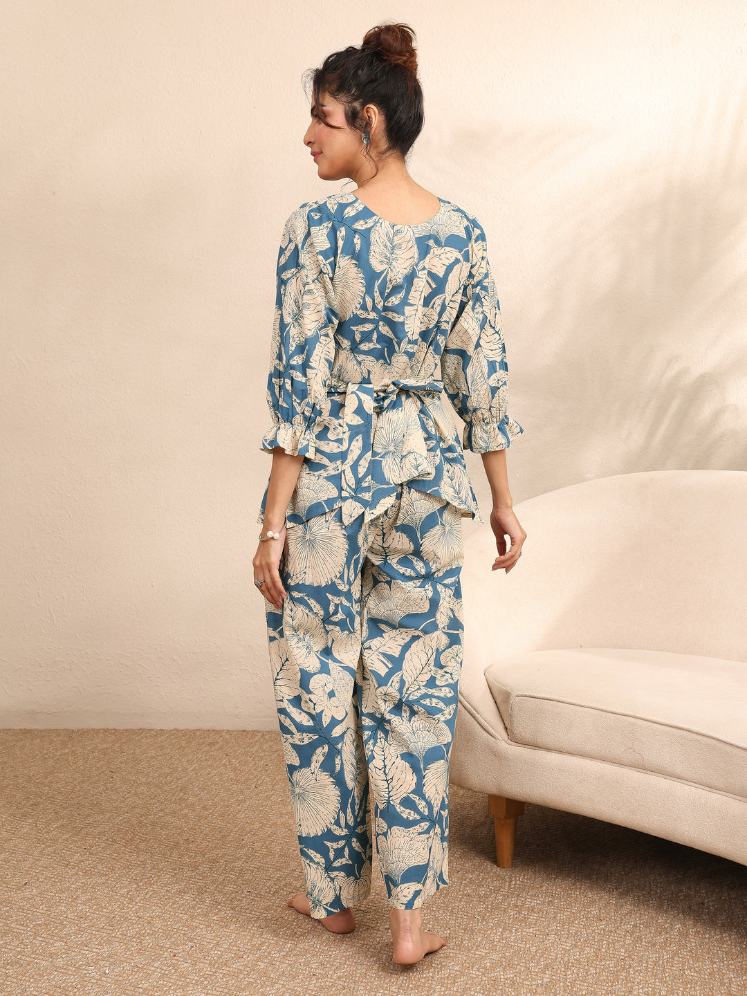 Blue Printed Cotton Night Suit