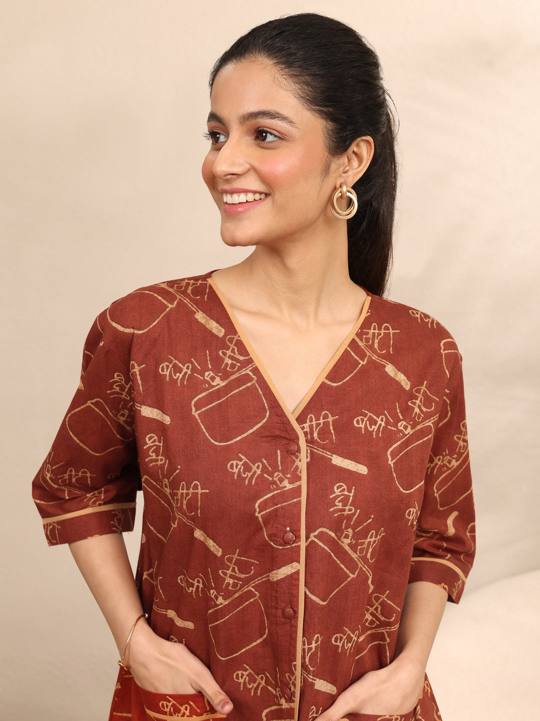 Rust Printed Cotton Night Suit