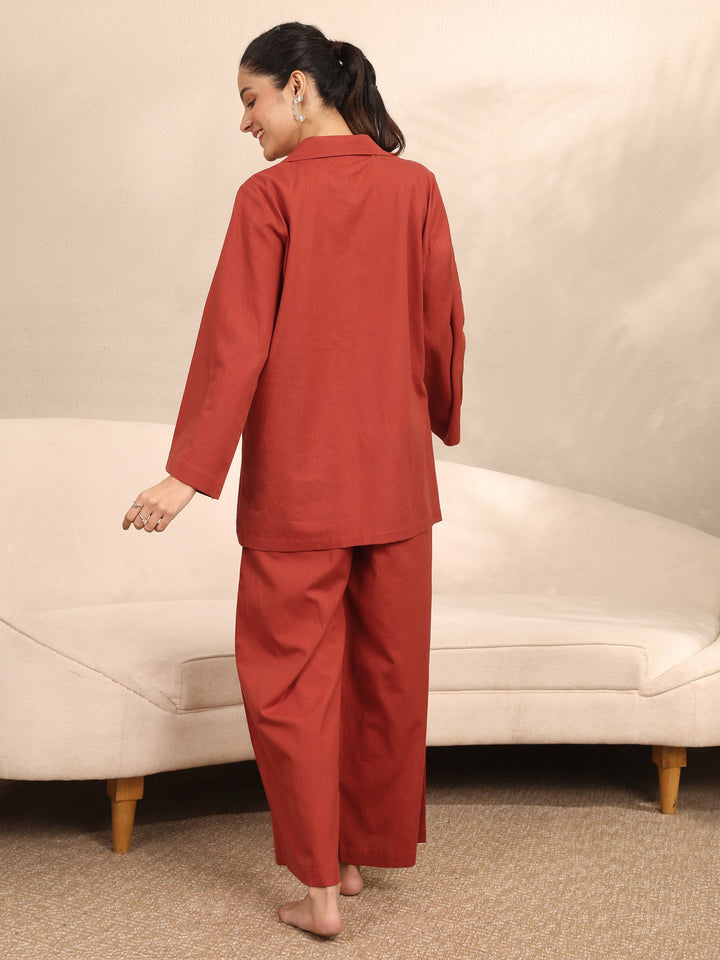 Rust Printed Cotton Night Suit