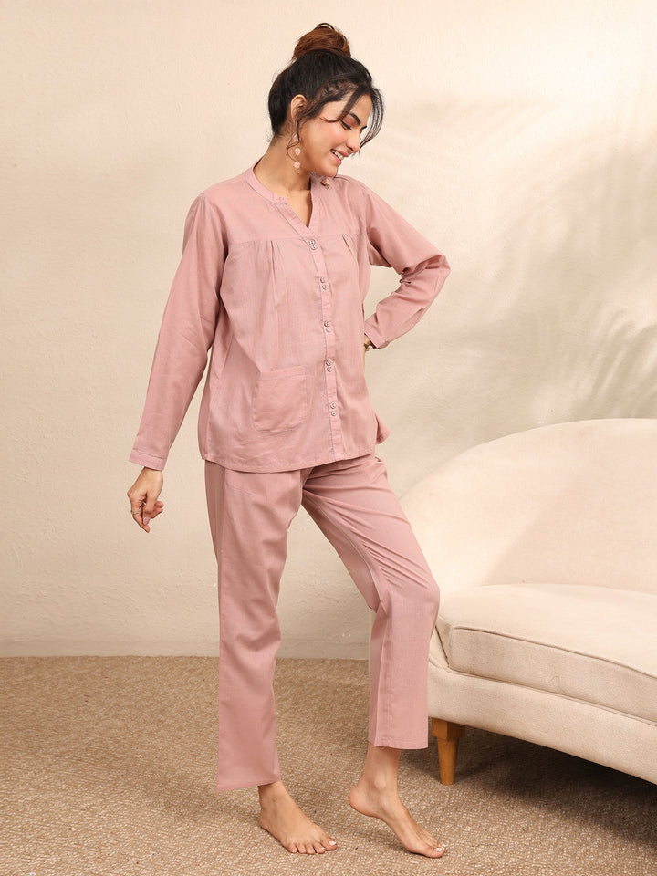 Mauve Printed Cotton Night Suit