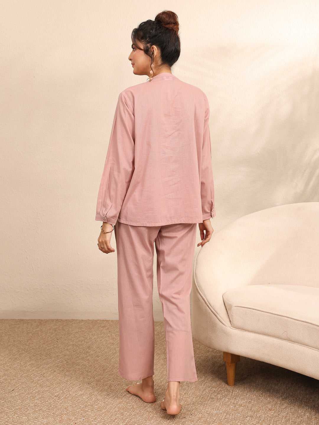 Mauve Printed Cotton Night Suit