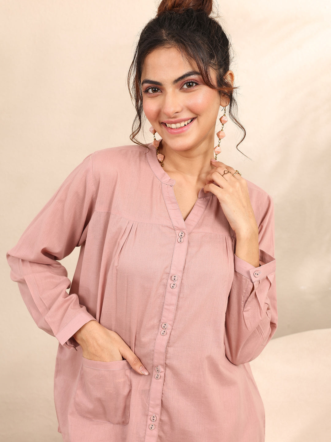 Mauve Printed Cotton Night Suit