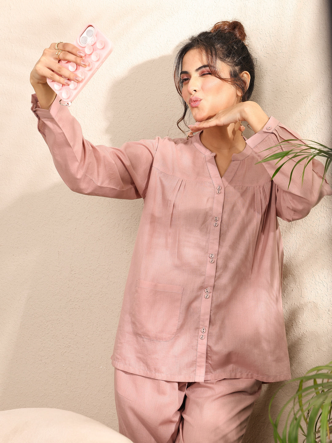 Mauve Printed Cotton Night Suit