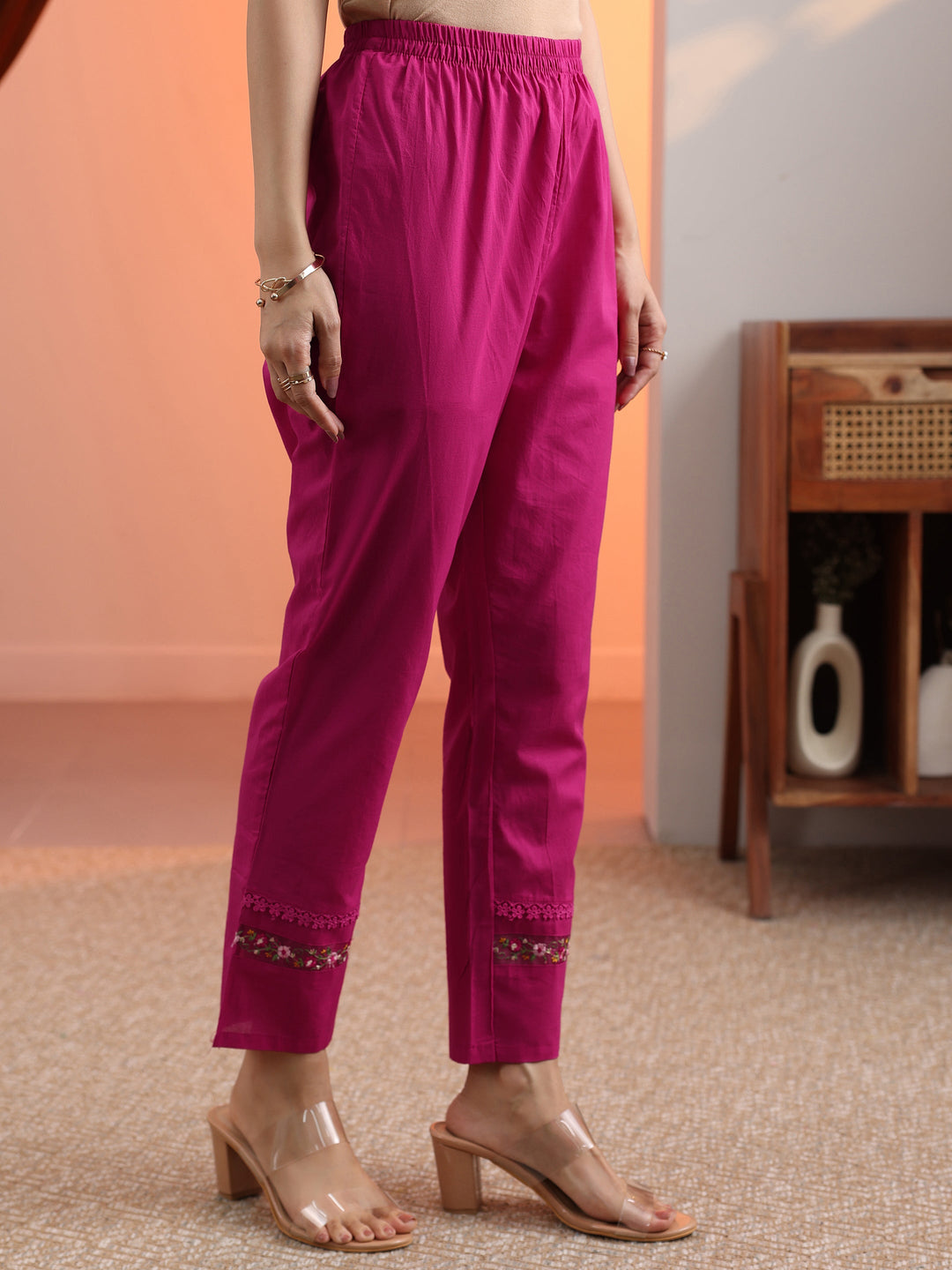 Pink Embroidered Cotton Straight Suit Set With Dupatta