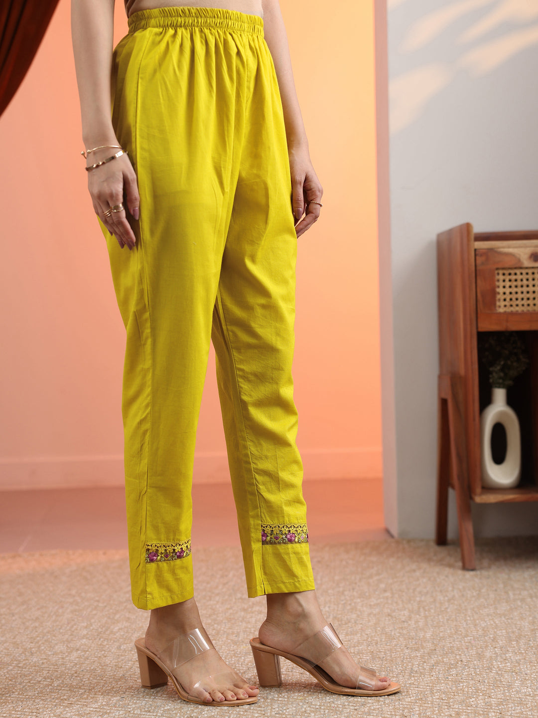 Mustard Embroidered Cotton Straight Suit Set With Dupatta