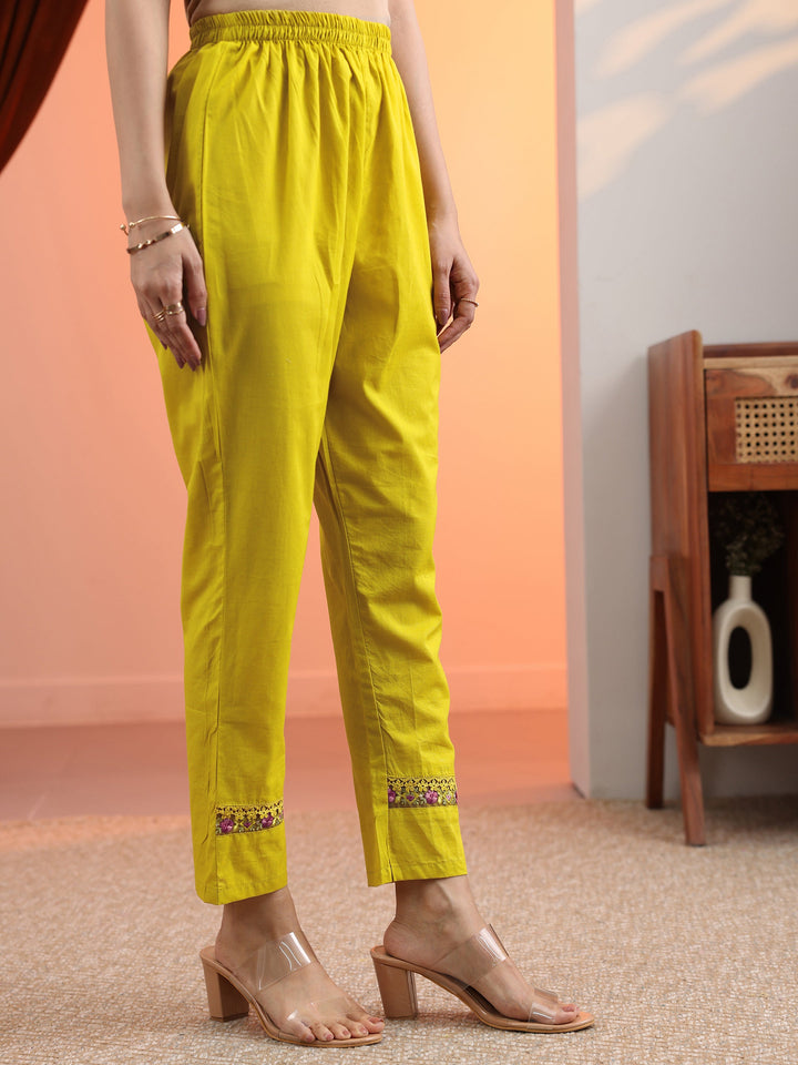 Mustard Embroidered Cotton Straight Suit Set With Dupatta
