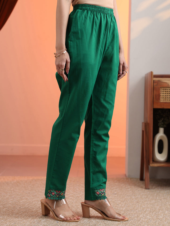 Green Embroidered Cotton Straight Suit Set With Dupatta