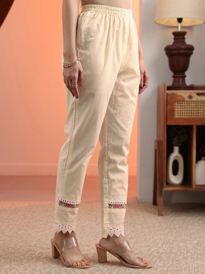 Off White Embroidered Cotton Straight Suit Set With Dupatta