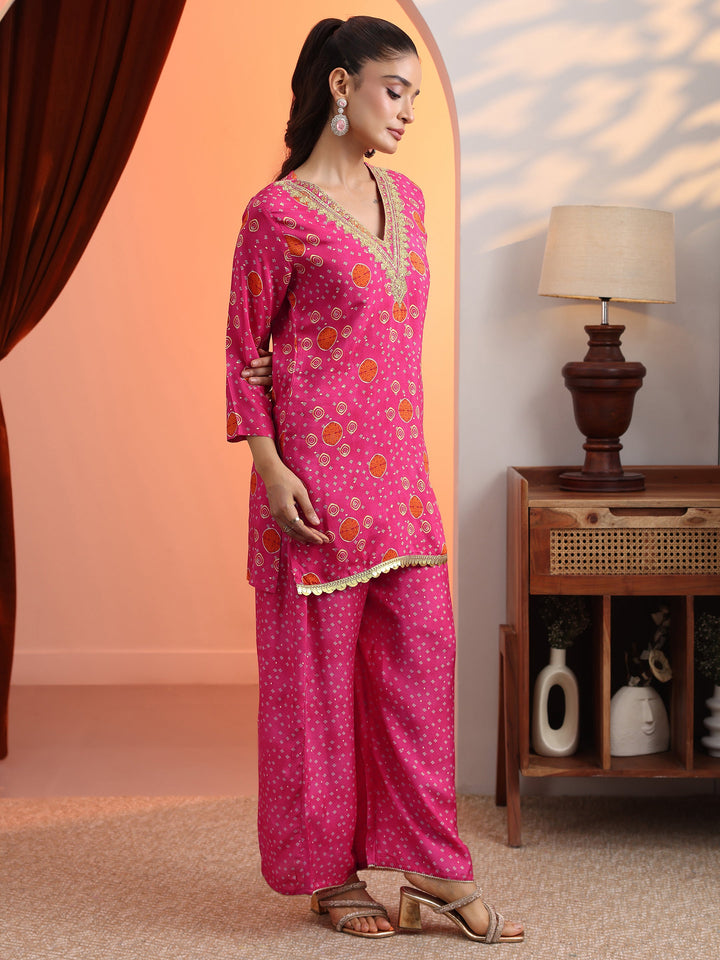 Pink Printed Muslin Straight Suit Set With Dupatta
