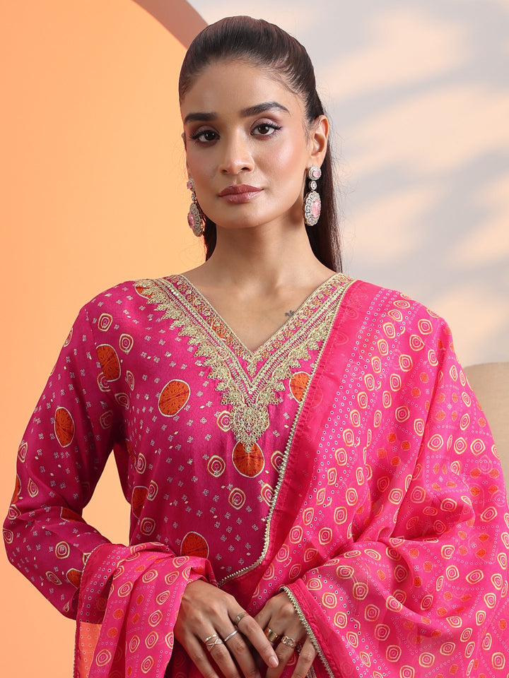 Pink Printed Muslin Straight Suit Set With Dupatta