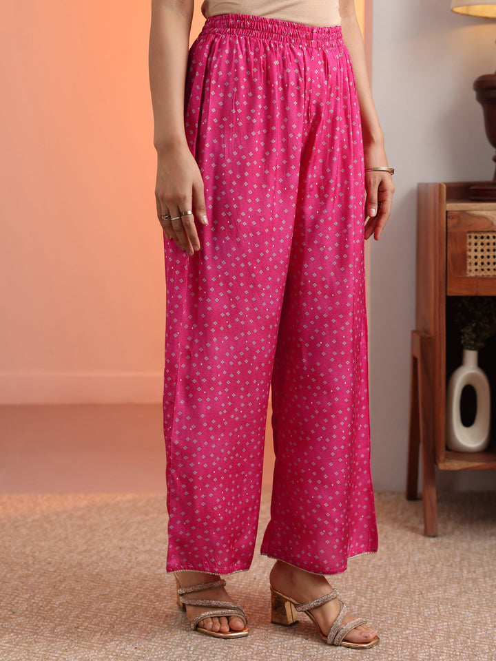 Pink Printed Muslin Straight Suit Set With Dupatta