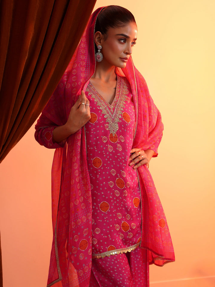 Pink Printed Muslin Straight Suit Set With Dupatta