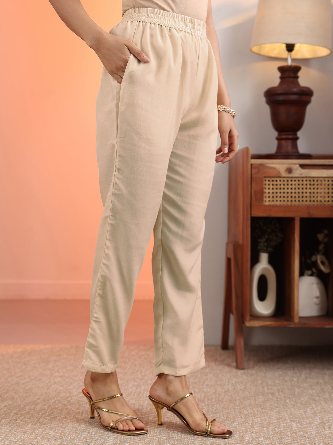 Cream Embroidered Chinon Straight Suit Set With Dupatta