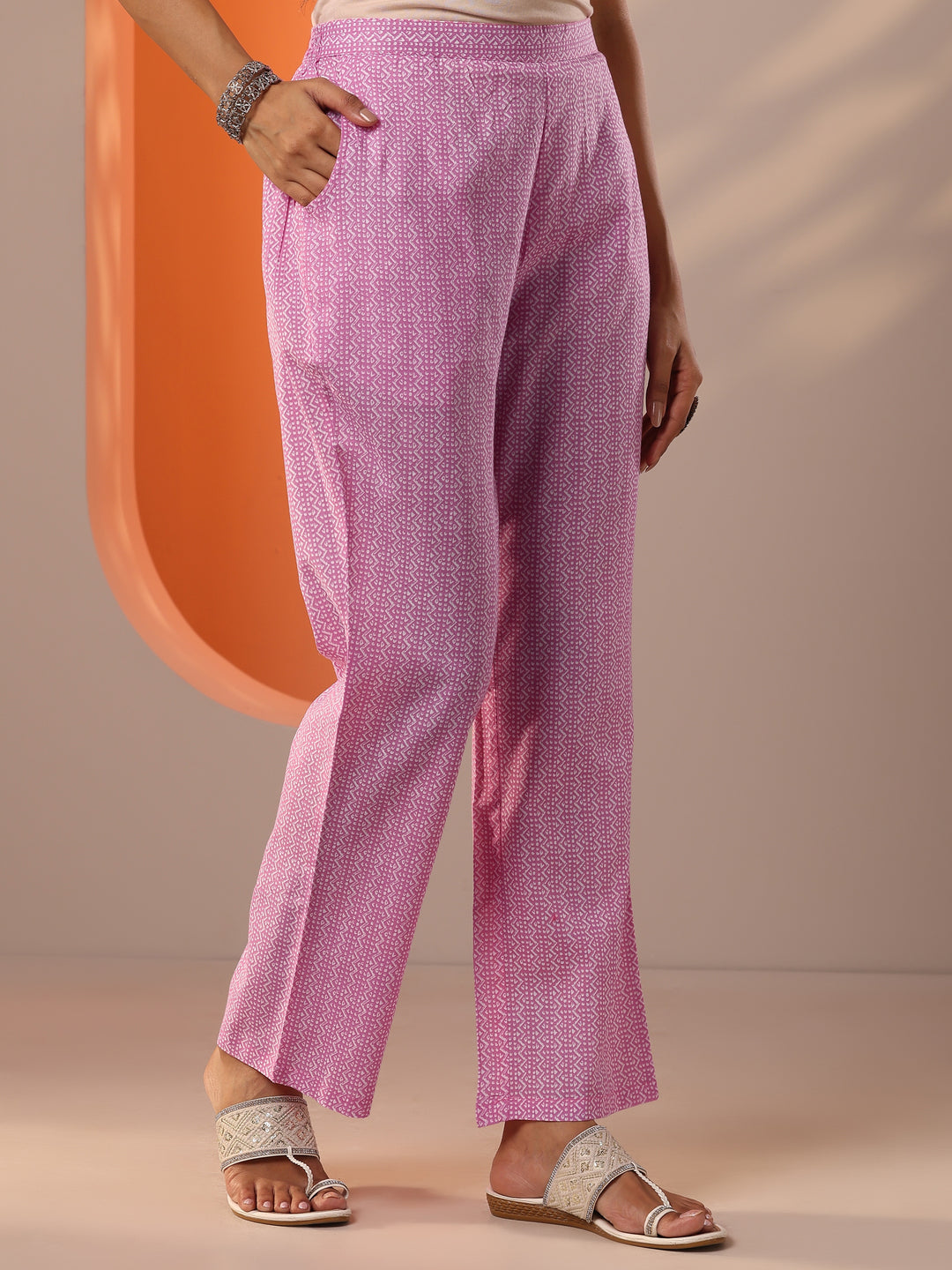 Pink Printed Cotton Straight Suit Set With Dupatta