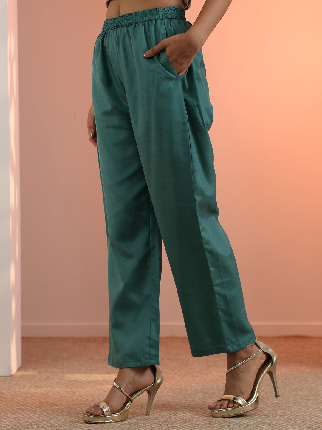 Green Embroidered Chiffon Straight Suit Set With Dupatta