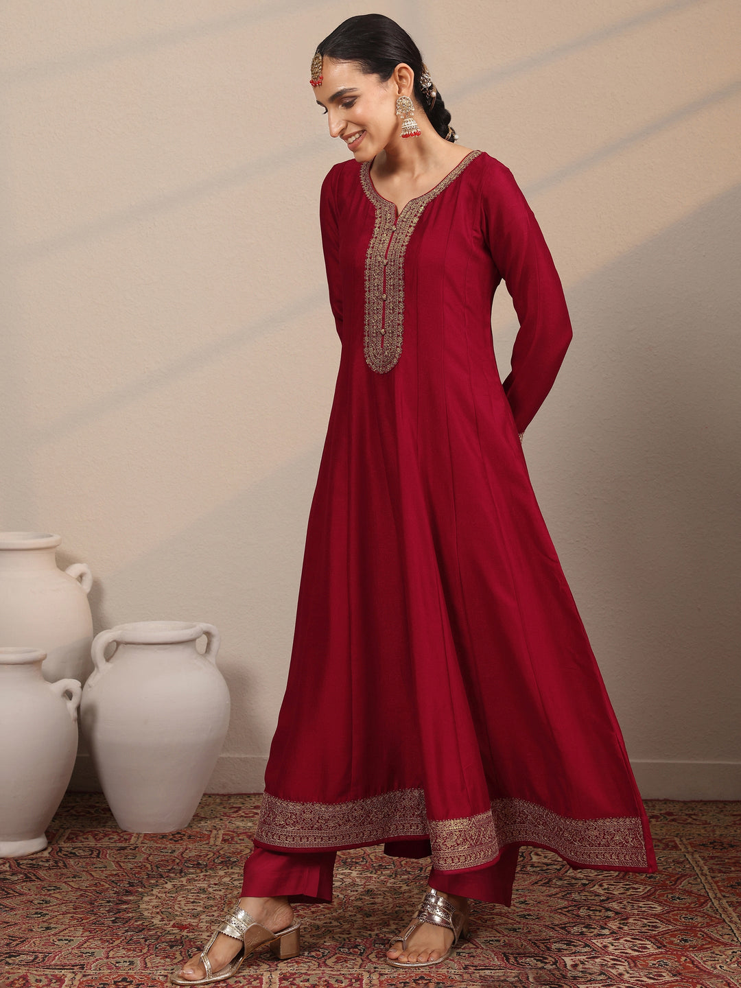 Buy Libas Art Red Yoke Design Silk Blend Anarkali Suit Set With Dupatta Online in USA at $103.00 | Libas Buy Libas Art Red Yoke Design Silk Blend Anarkali Suit Set With Dupatta Online in USA at $103.00 | Libas