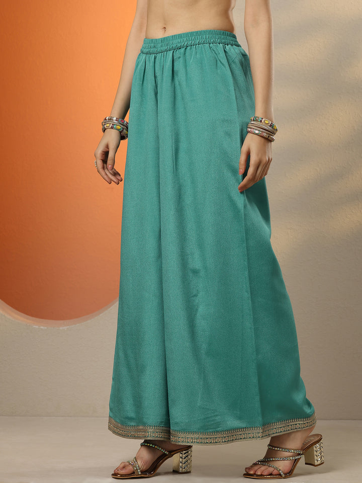 Libas Art Blue Embroidered Silk Blend Straight Suit Set With Dupatta