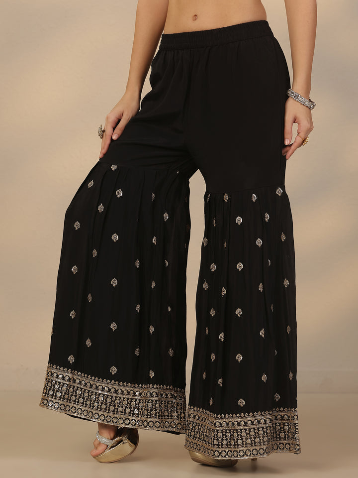 Libas Art Black Embroidered Chinon Straight Suit Set With Dupatta