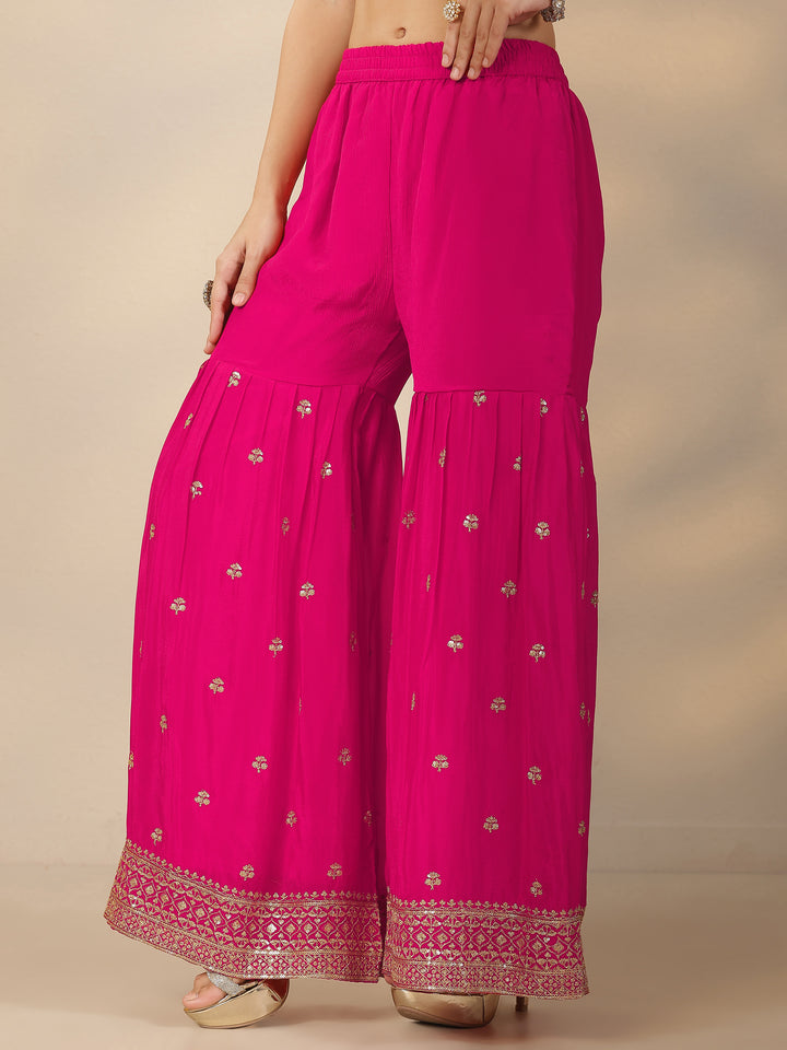 Libas Art Pink Embroidered Chinon Straight Suit Set With Dupatta