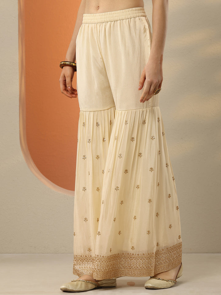 Libas Art Cream Embellished Chinon Straight Suit Set With Dupatta