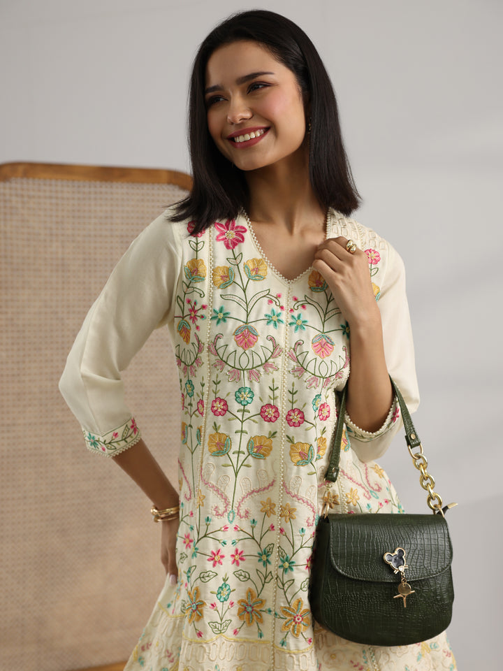 Off White Embroidered Silk Blend Co-Ord Sets