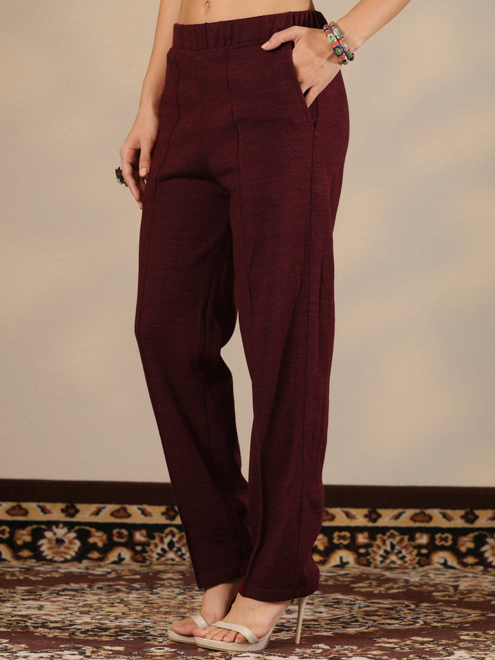 Maroon Embroidered Wool Straight Suit Set With Dupatta