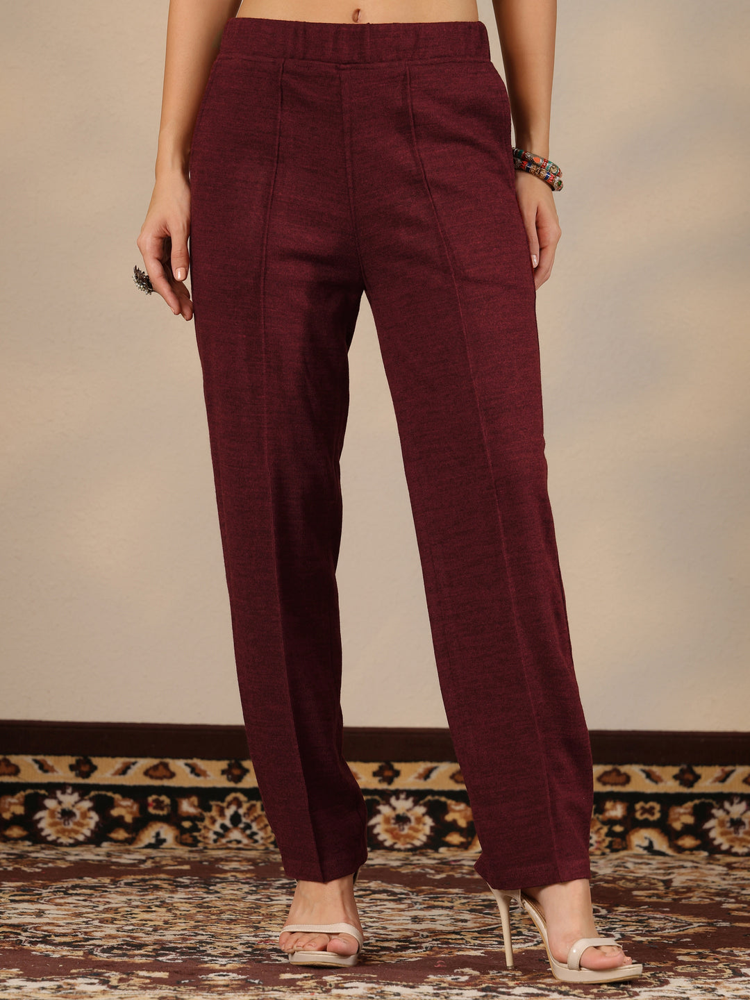 Maroon Embroidered Wool Straight Suit Set With Dupatta