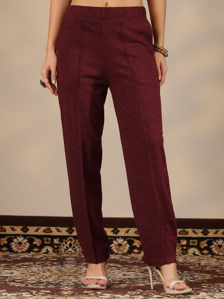 Maroon Embroidered Wool Straight Suit Set With Dupatta