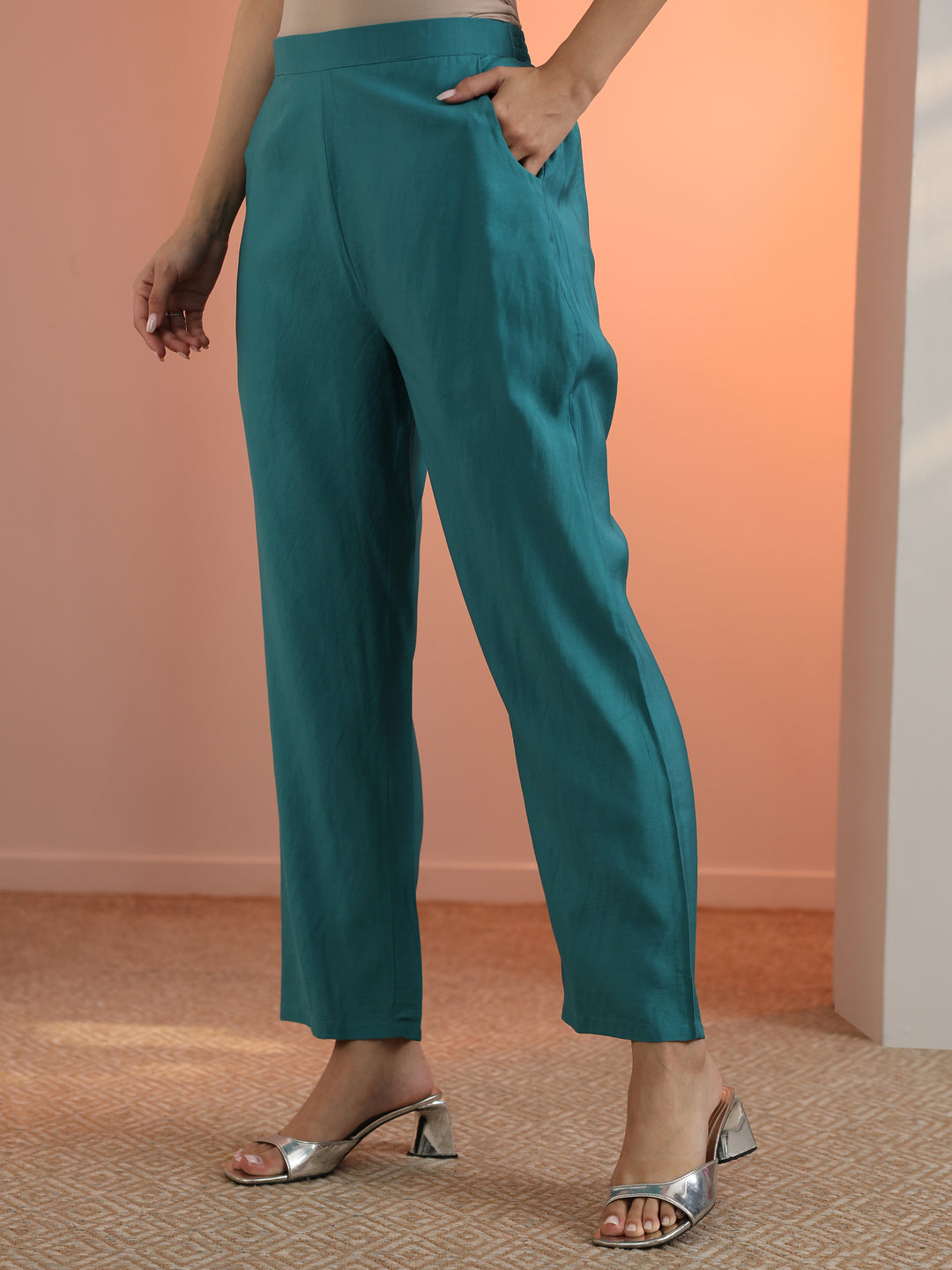 Blue Embroidered Silk Blend Straight Suit Set With Dupatta