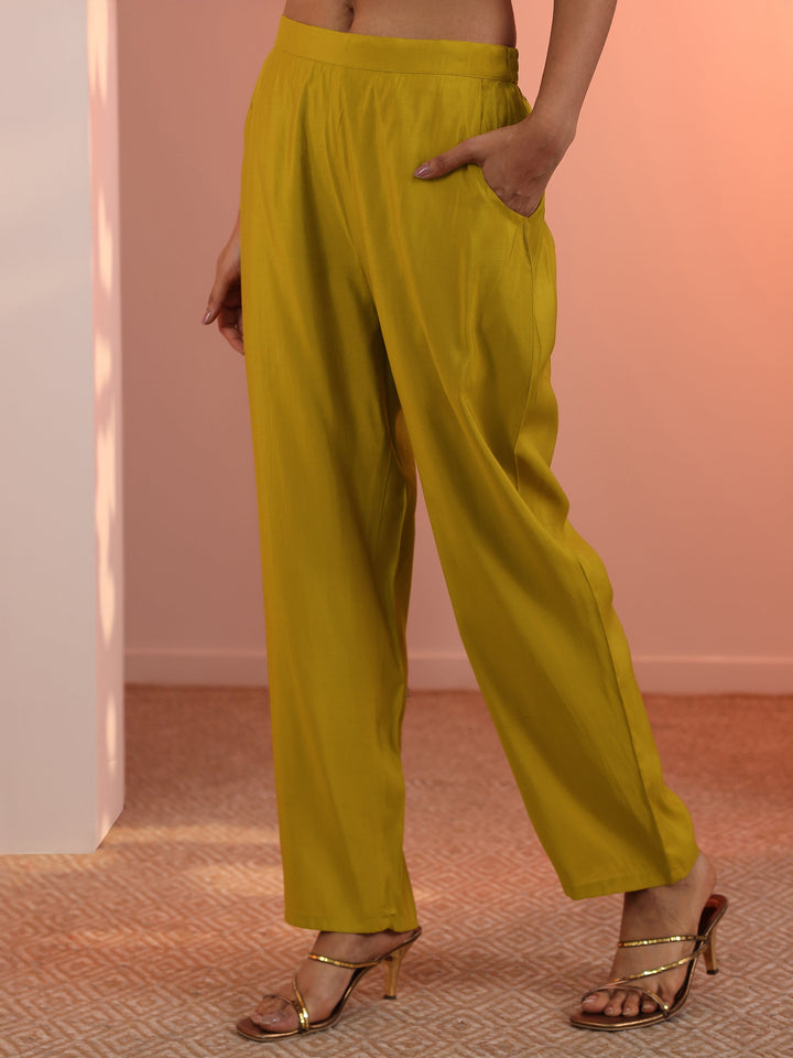 Mustard Embroidered Silk Blend Straight Suit Set With Dupatta
