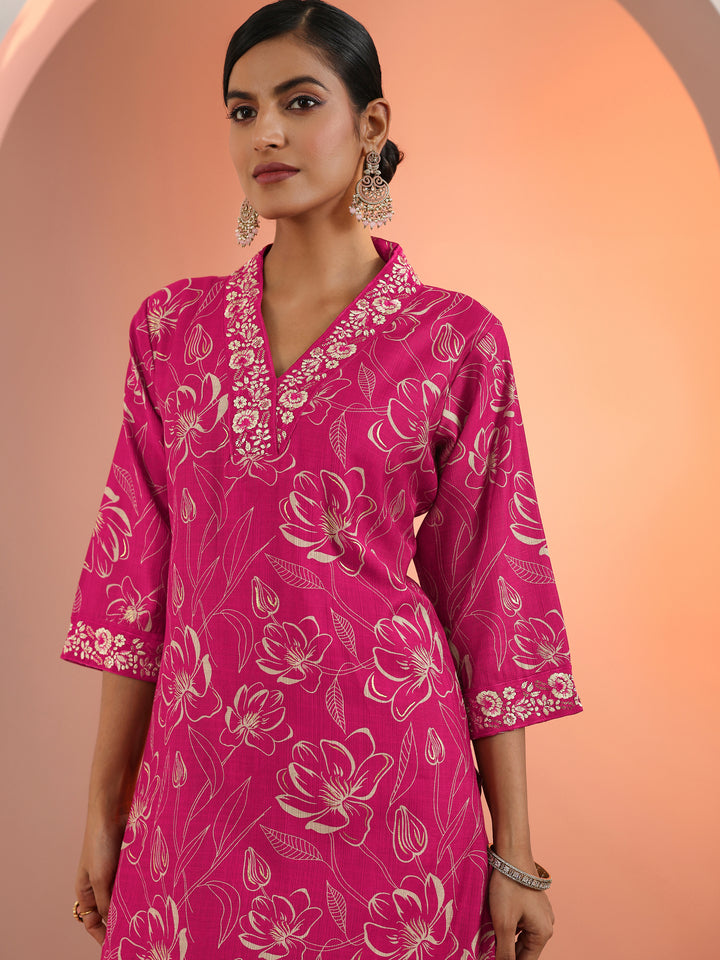 Pink Printed Silk Blend Straight Suit Set With Dupatta