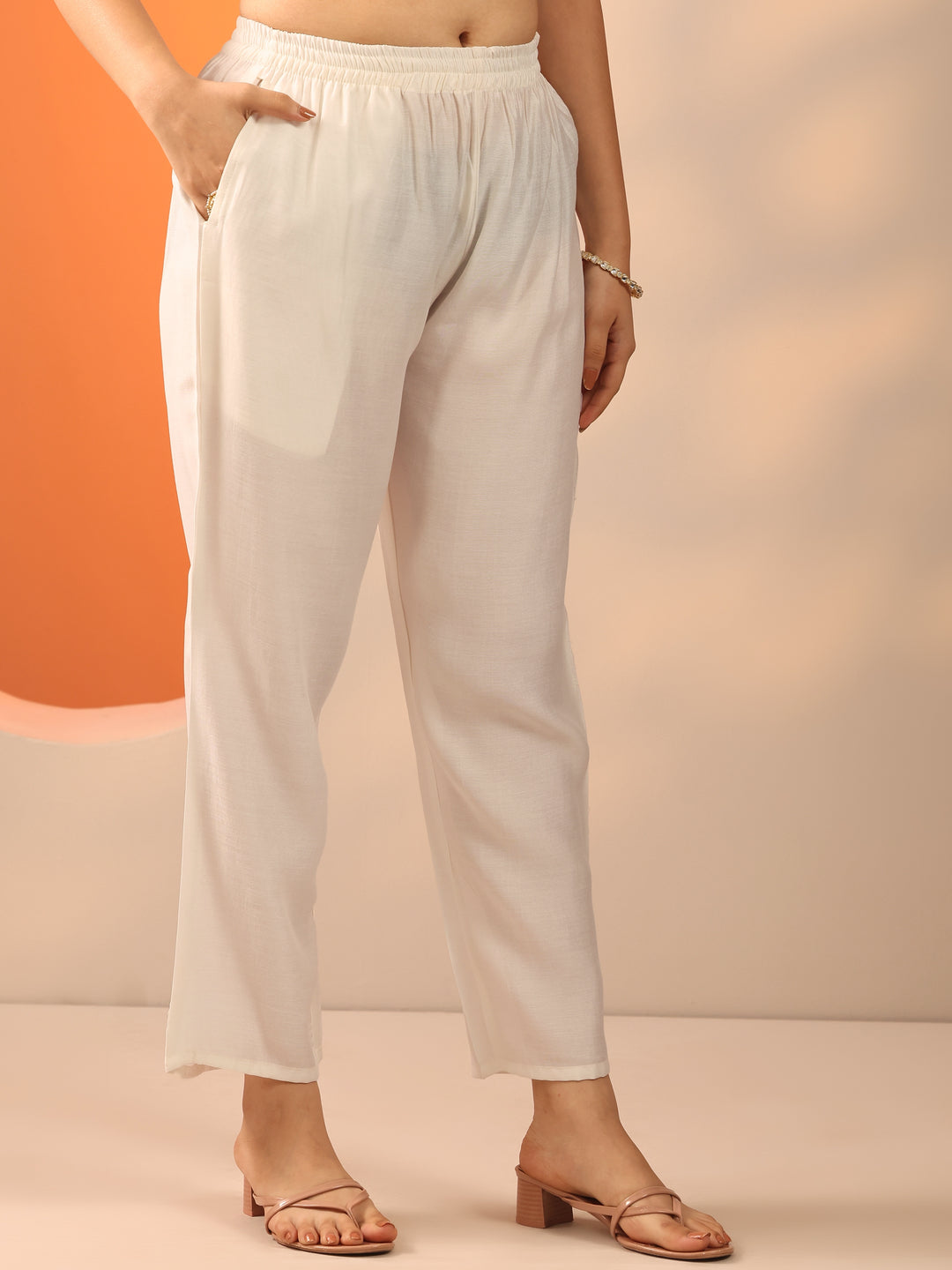 White Embroidered Silk Blend Straight Suit Set With Dupatta