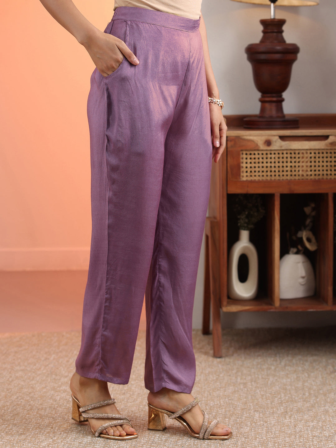 Mauve Embroidered Chinon Straight Suit Set With Dupatta