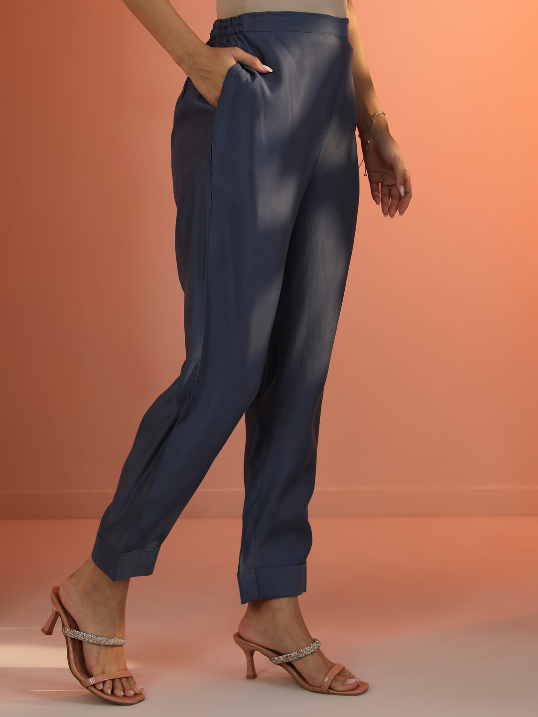 Blue Embroidered Silk Blend Straight Suit Set With Dupatta