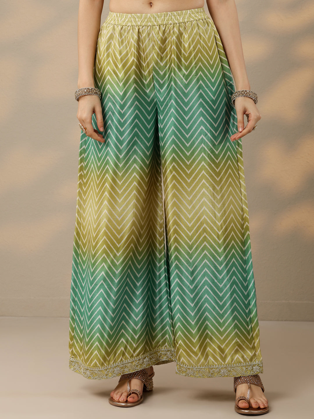 Green Printed Chinon Straight Suit Set With Dupatta