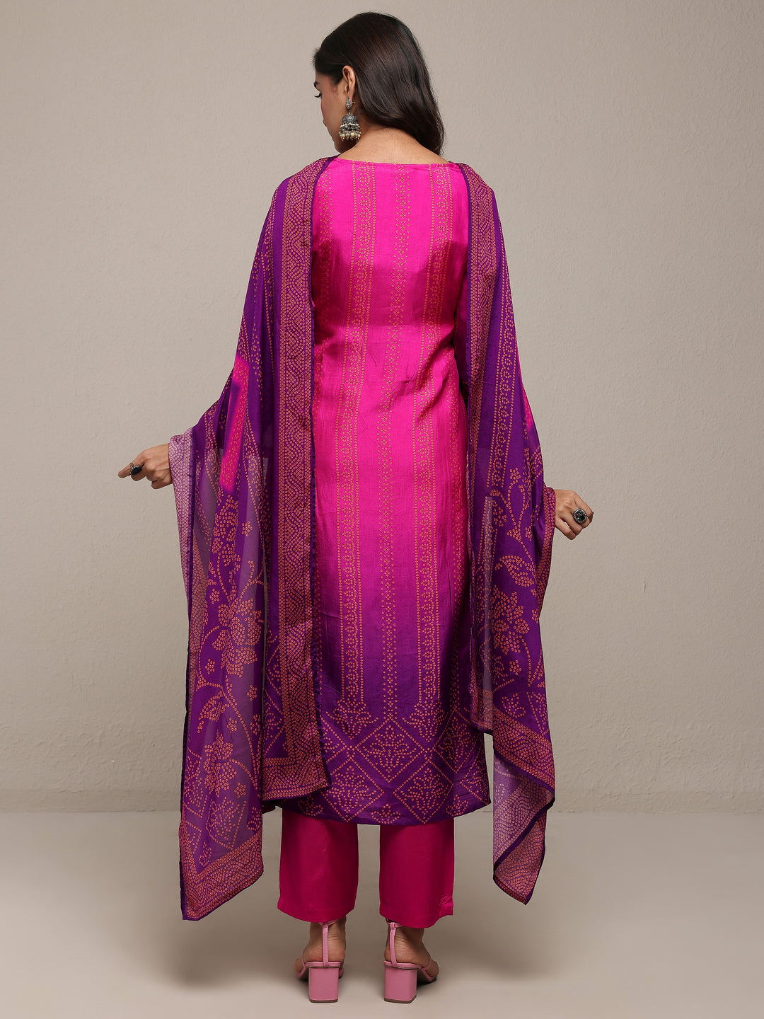 Pink Printed Silk Blend Straight Suit Set With Dupatta