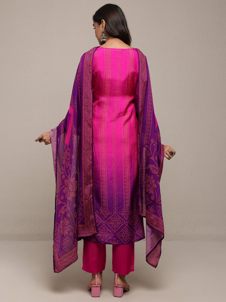 Pink Printed Silk Blend Straight Suit Set With Dupatta