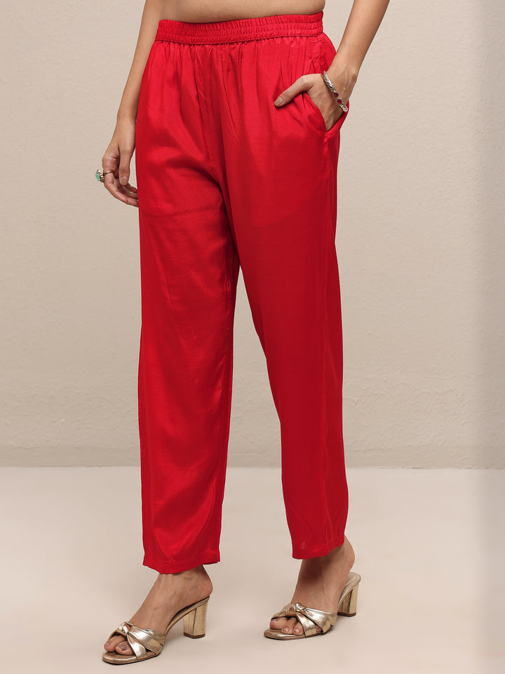 Red Printed Silk Blend Straight Suit Set With Dupatta