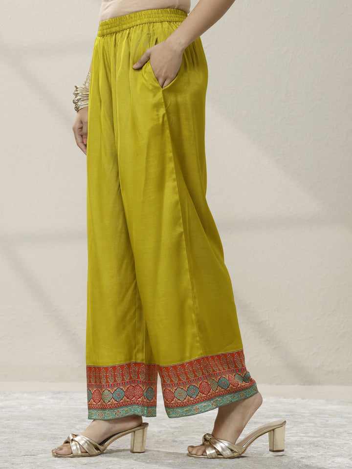 Green Printed Silk Blend A-Line Suit Set With Dupatta