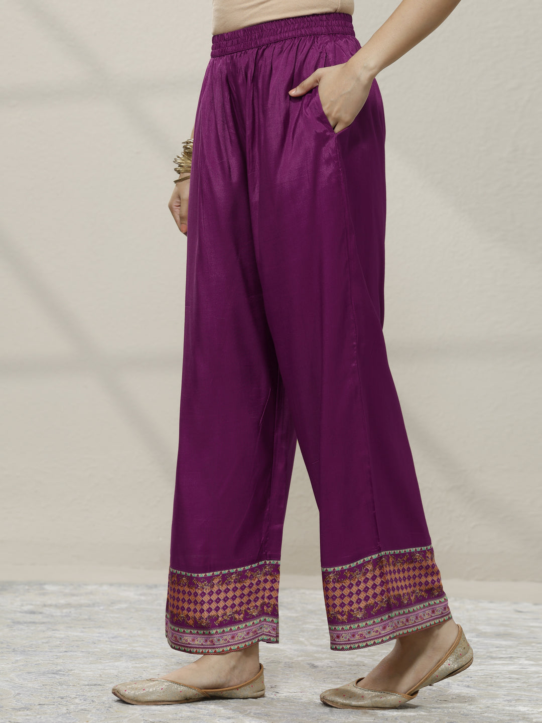 Magenta Embroidered Silk blend A-line Suit Set With Dupatta