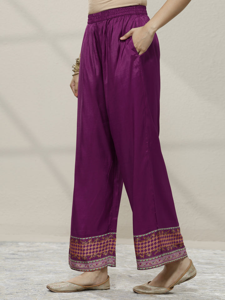 Magenta Embroidered Silk blend A-line Suit Set With Dupatta