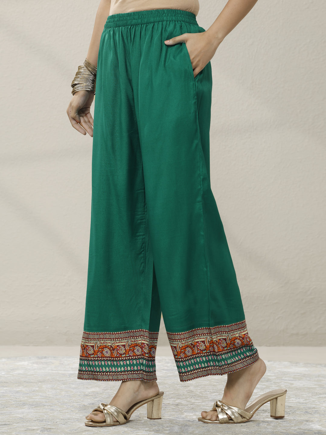 Green Printed Muslin A-Line Suit Set With Dupatta