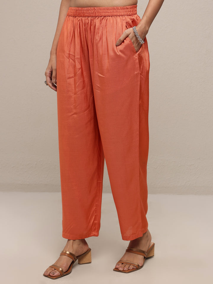 Libas Art Orange Printed Silk Blend Straight Suit Set With Dupatta